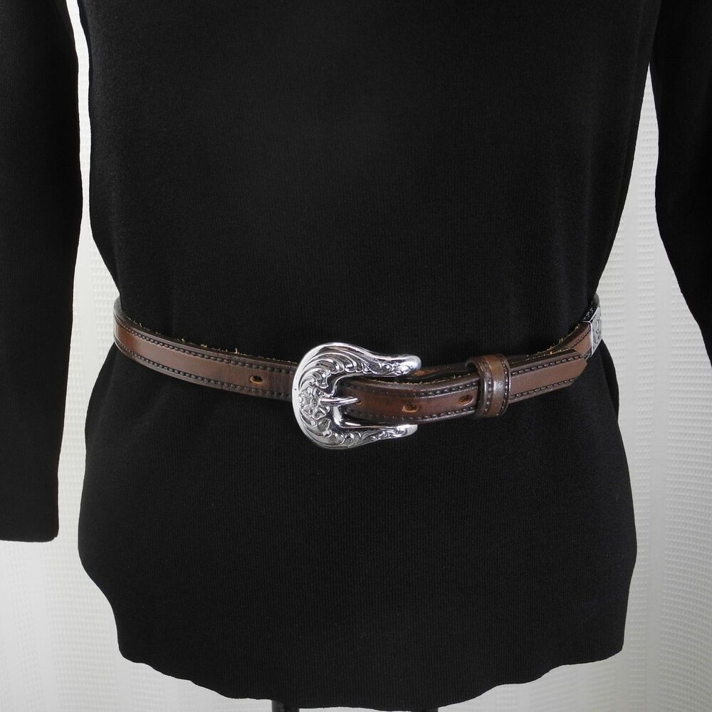 Circle Y Western Leather Concho Belt Brown Silver Tone Buckle Size 28